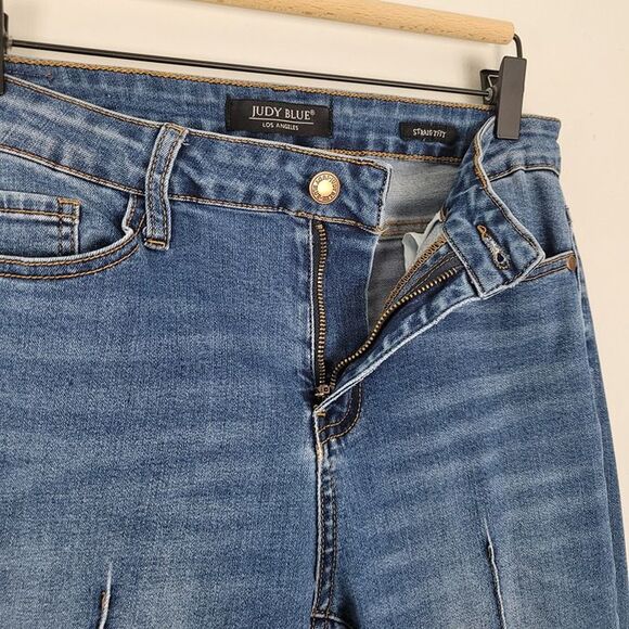 Judy Blue Size 30 Cropped Straight Fit Jeans Front Back Seam Stretch Blue - Picture 8 of 12